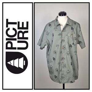 Picture Organic Clothing Gray Patterned Shirt – Men’s Large (L) – Short Sleeve